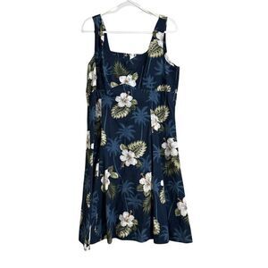 Pacific Legend Dress Women XL Blue Hawaiian‎ Tropical Print Sleeveless Midi